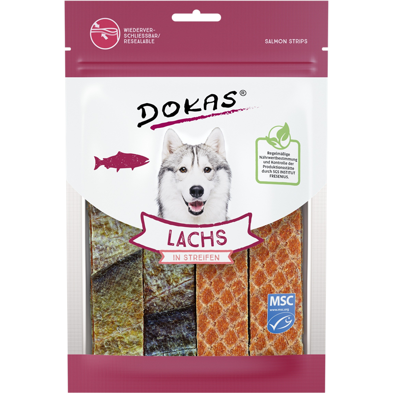 DOKAS Lachs in Streifen 100 g | Hundesnack