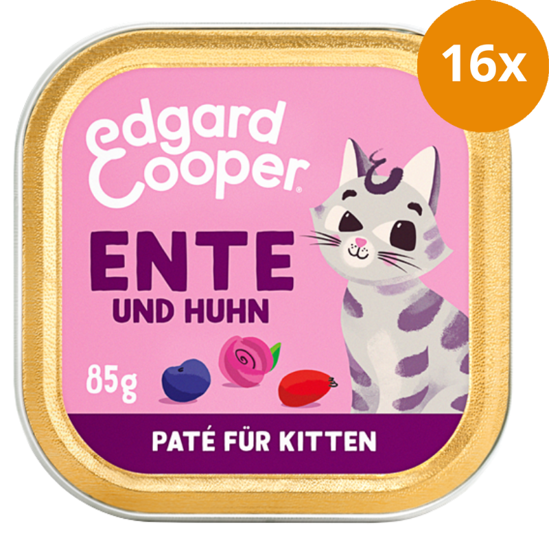 Edgard & Cooper Paté Kitten Freilaufente und Freilaufhuhn mit Blaubeeren, Rosenblüten und Hagebutten