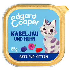 Edgard & Cooper Paté Kitten MSC-Kabeljau und Freilaufhuhn mit Blaubeeren, Rosenblüten und Hagebutten