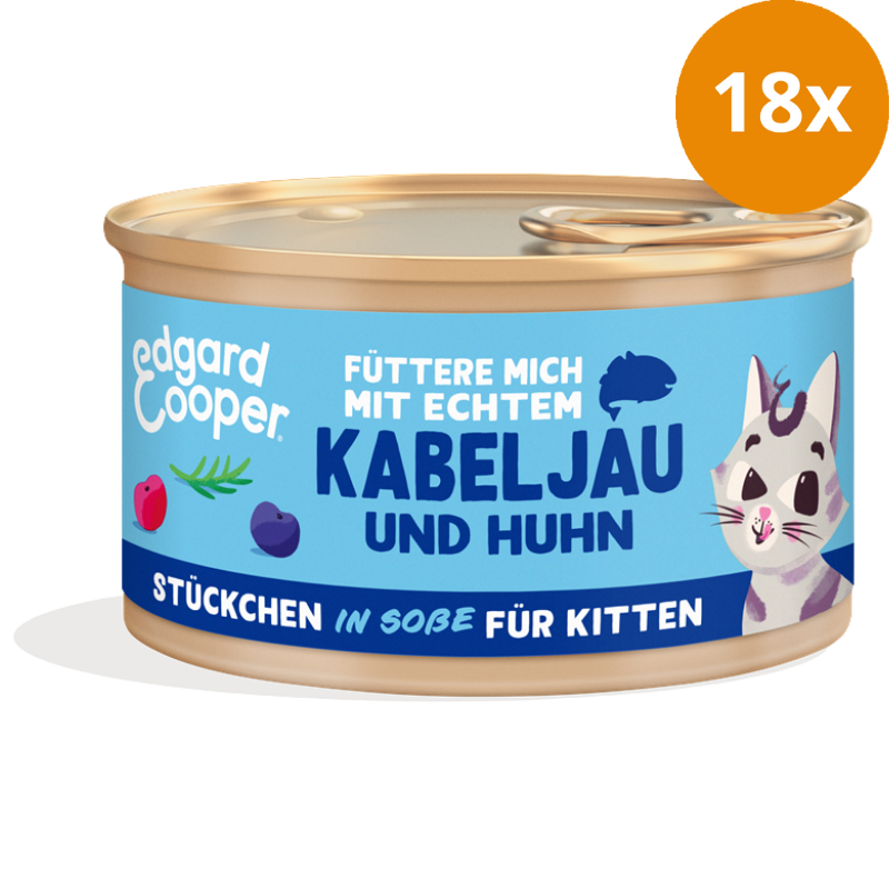 Edgard & Cooper Stückchen in Soße Adult MSC-Kabeljau und Freilaufhuhn mit Blaubeeren, Cranberrys 85g