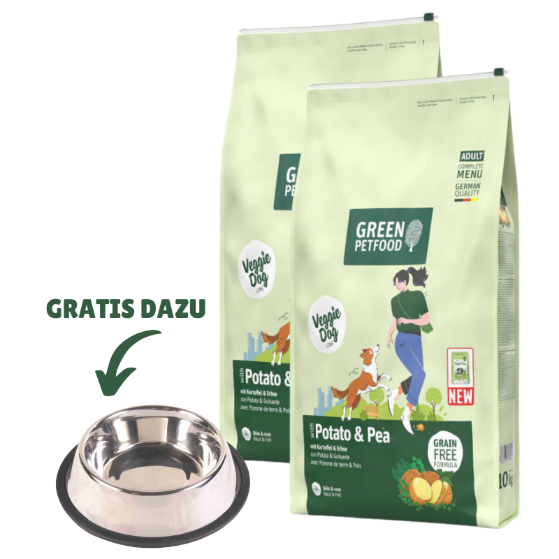 Green Petfood Dog Potato & Pea 2 x 10 kg + GRATIS TRIXIE Napf