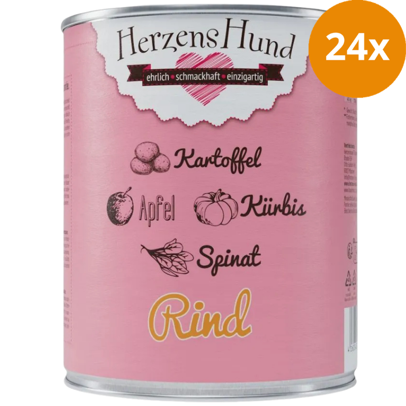 Herzenshund Rind mit Kartoffel, Kürbis, Apfel, Spinat, Leinöl 800 g