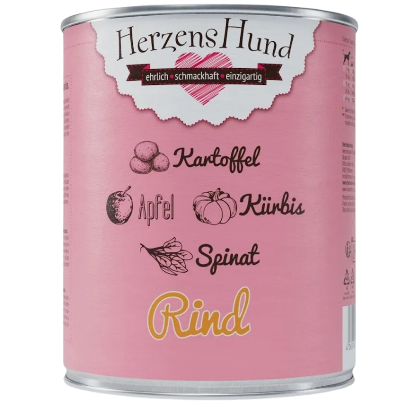 Herzenshund Rind mit Kartoffel, Kürbis, Apfel, Spinat, Leinöl 800 g