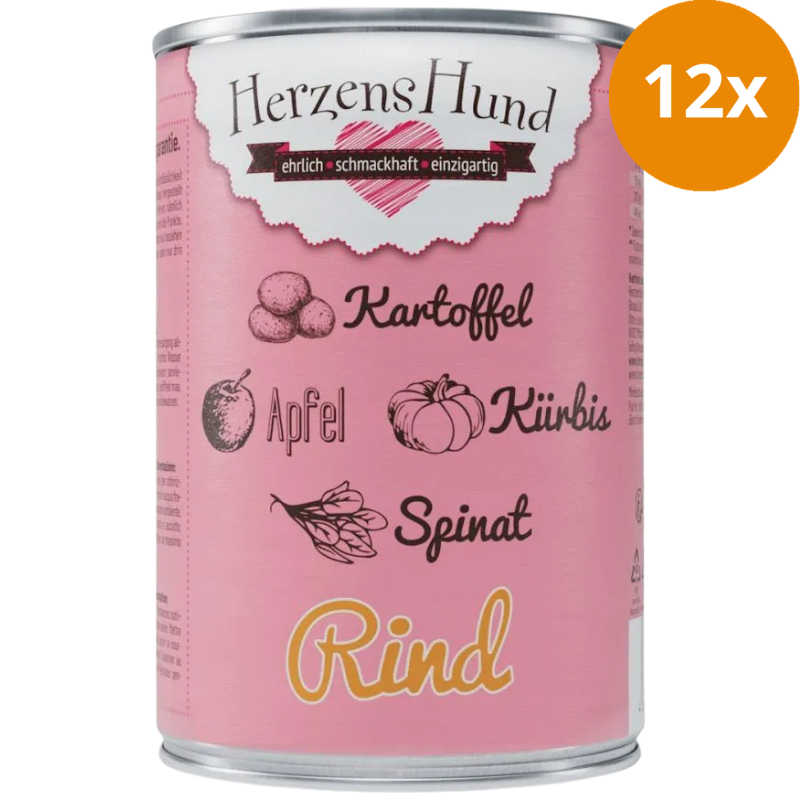 Herzenshund Rind mit Kartoffel, Kürbis, Apfel, Spinat, Leinöl 400 g