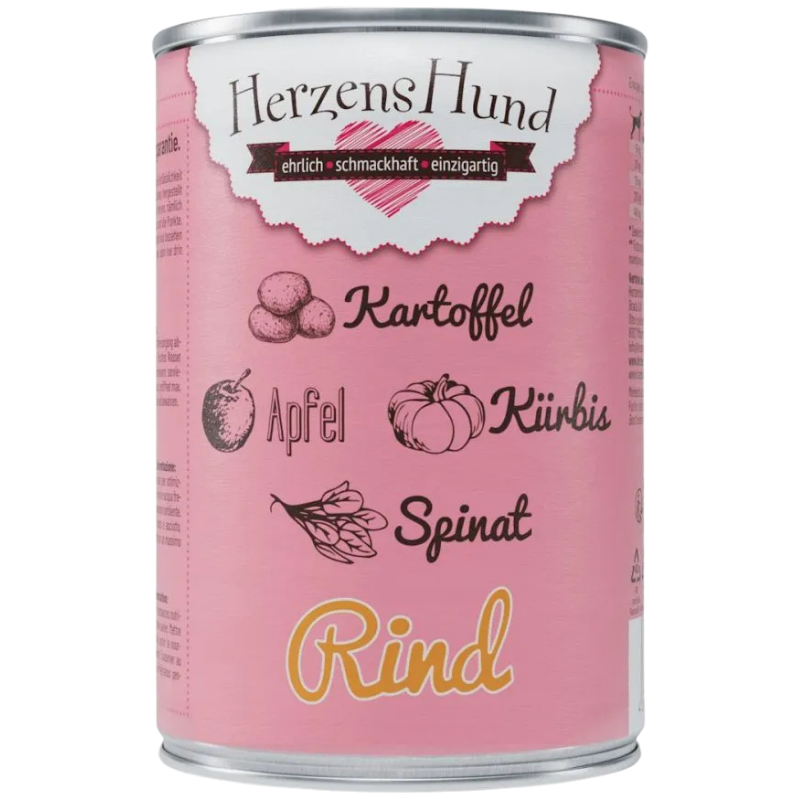 Herzenshund Rind mit Kartoffel, Kürbis, Apfel, Spinat, Leinöl 400 g