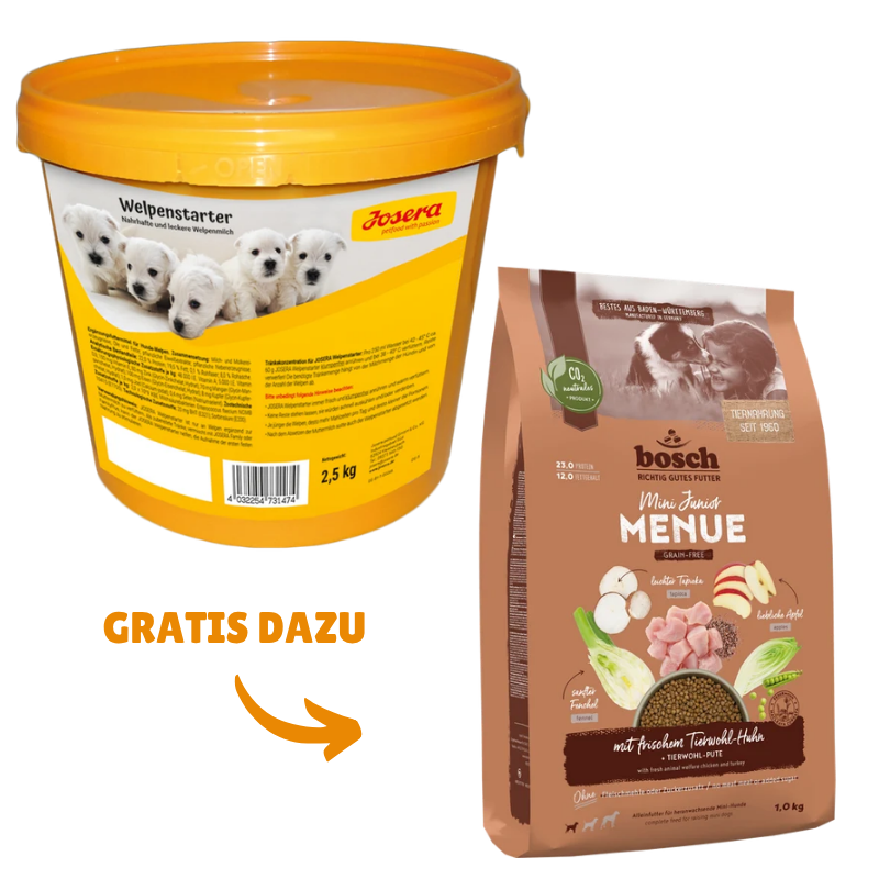 Josera Welpenstarter 2,5 kg + GRATIS bosch HPC MENUE Mini Junior Tierwohl-Huhn 1 kg
