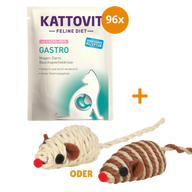 Kattovit Feline Diet Gastro Lachs & Reis 96 x 85 g + GRATIS TRIXIE Spielmaus