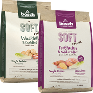 Kombipaket bosch HPC Soft Mini mit Perlhuhn & Süßkartoffel 2,5 kg + bosch HPC Soft Mini mit Wachtel & Kartoffel 2,5 kg