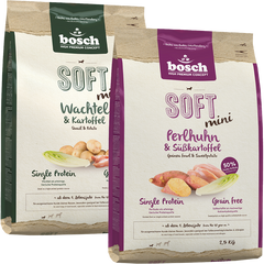 Kombipaket bosch HPC Soft Mini mit Perlhuhn & Süßkartoffel 2,5 kg + bosch HPC Soft Mini mit Wachtel & Kartoffel 2,5 kg