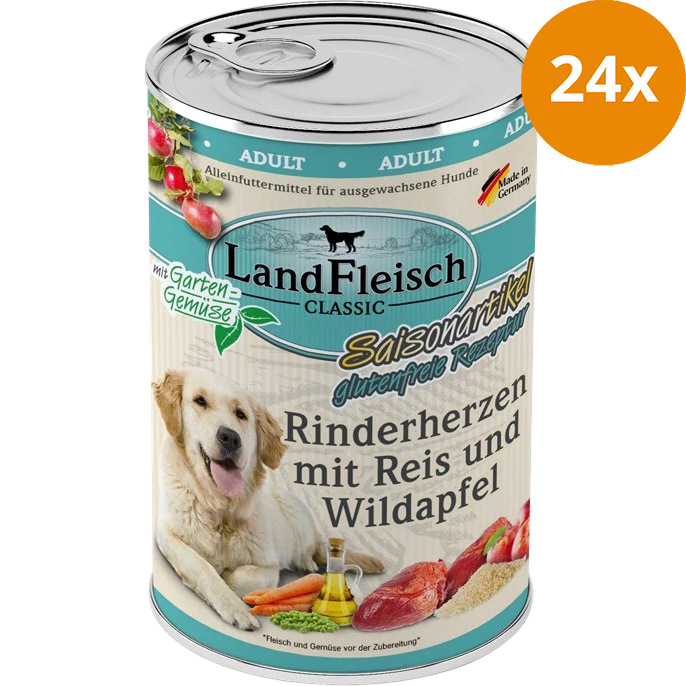 LandFleisch Dog Classic Rinderherz mit Wildapfel 400 g