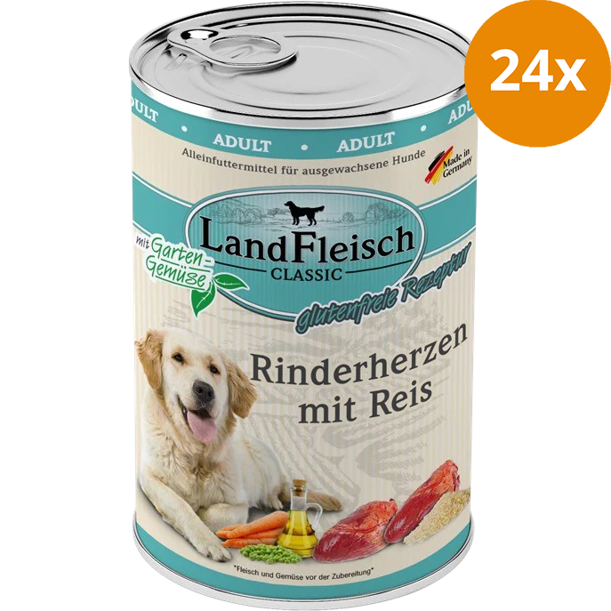 LandFleisch Dog Classic Rinderherzen mit Reis 400 g