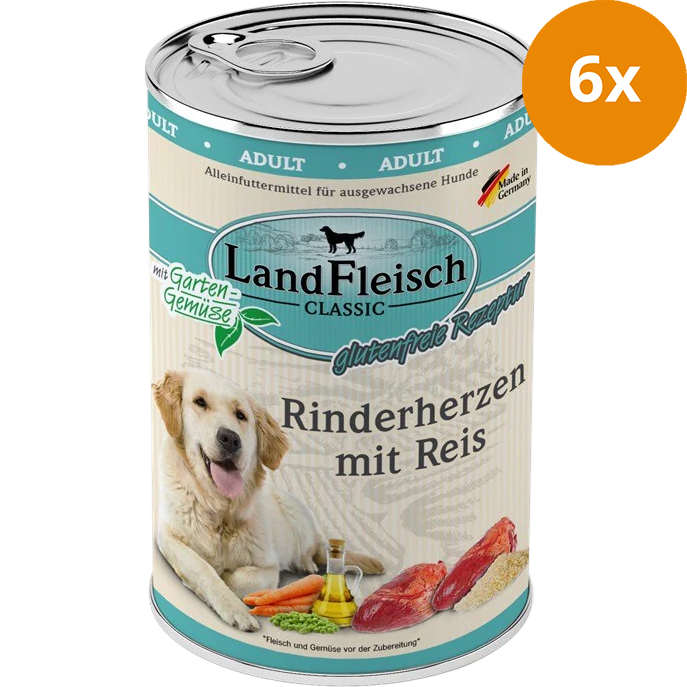 LandFleisch Dog Classic Rinderherzen mit Reis 400 g