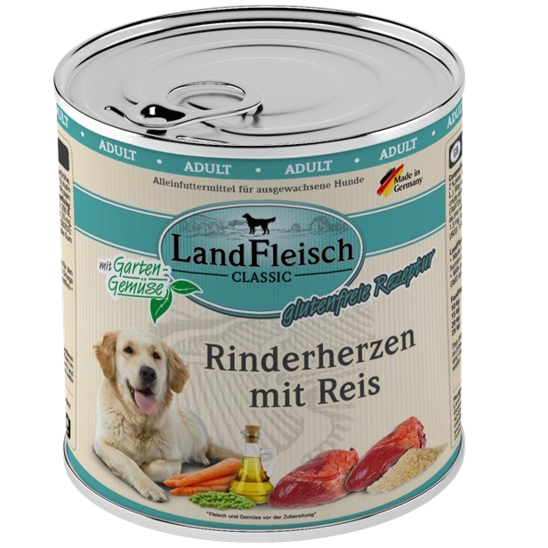 LandFleisch Dog Classic Rinderherzen mit Reis 800 g