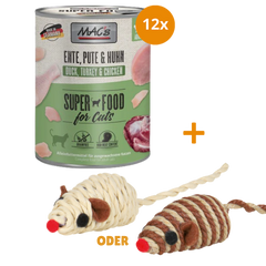 MAC's Cat Ente, Pute, Huhn 12 x 800 g + GRATIS TRIXIE Spielmaus