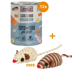 MAC's Cat Lachs & Hühnchen 12 x 800 g + GRATIS TRIXIE Spielmaus