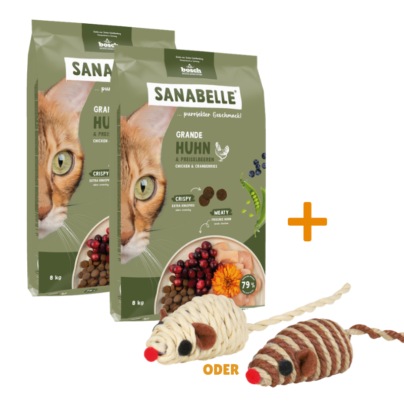 Sanabelle Grande Huhn 2 x 8 kg + GRATIS TRIXIE Spielmaus