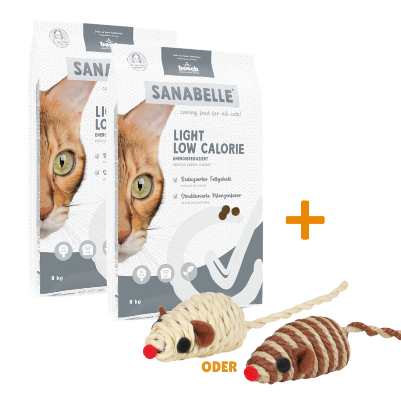 Sanabelle Light Low Calorie 2 x 8 kg + GRATIS TRIXIE Spielmaus