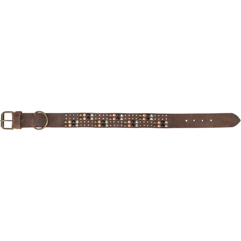 TRIXIE Rustic Fettleder-Halsband Nieten, extra breit